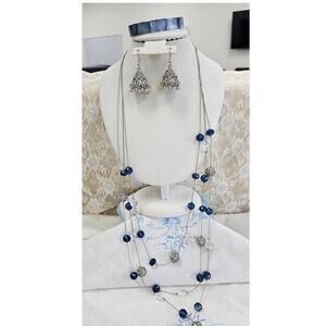 Charming Charlie Necklace, Jhumka Dangle Earrings & a Blue Shell Bangle Bracelet